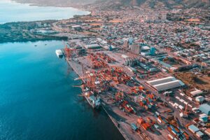 Large scale view of a shipping port, the site of potential trafficking