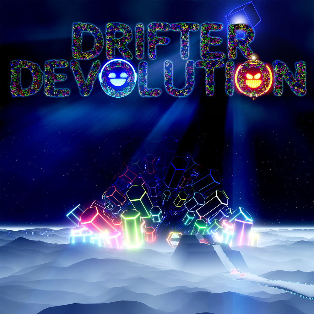 drawing of student work - drifter devolution of colorful blocks