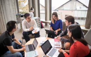 business economics students in clark library