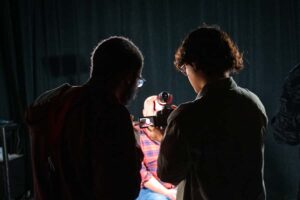 students prepare to shoot in digital film making