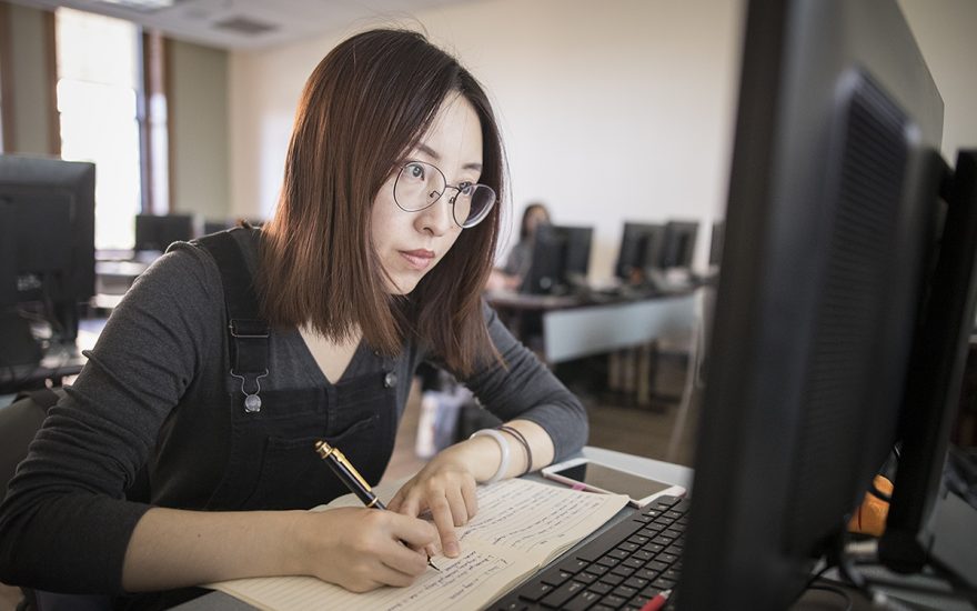 accounting analytics - student behind computer