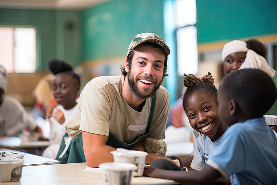 Volunteer at a community center empower youth. social responsability concept