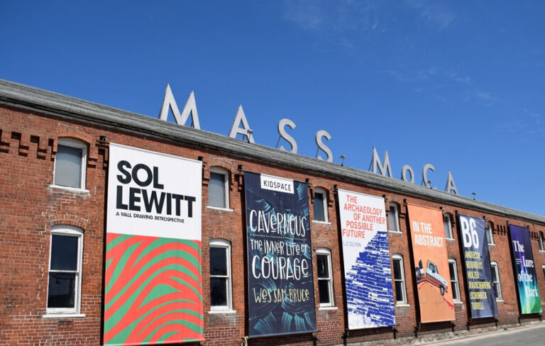 Mass building showing banners