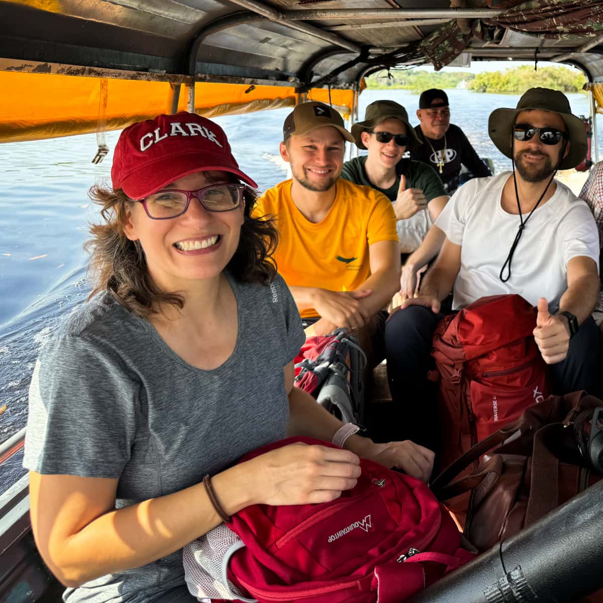 Florencia Sangermano boating to a research station in the Amazon