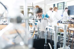 A student works independently in a chemistry lab