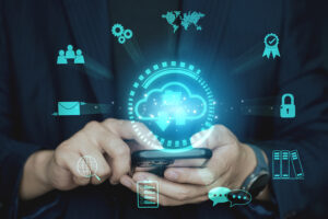 cloud computing - man holding phone illustration