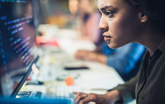 student looking at computer screen