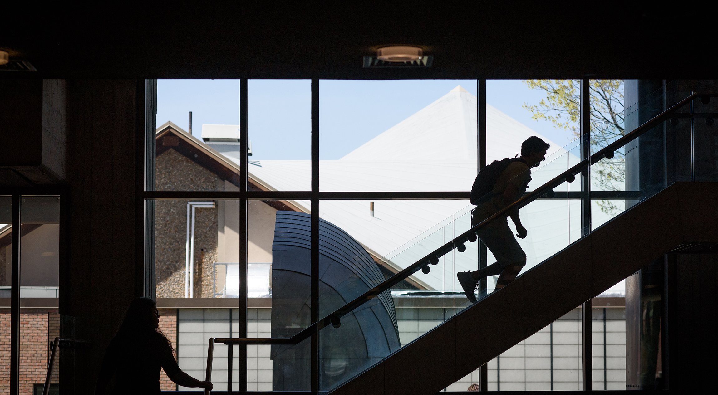 student running upstairs for professional studie