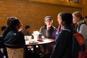 student in the dining hall