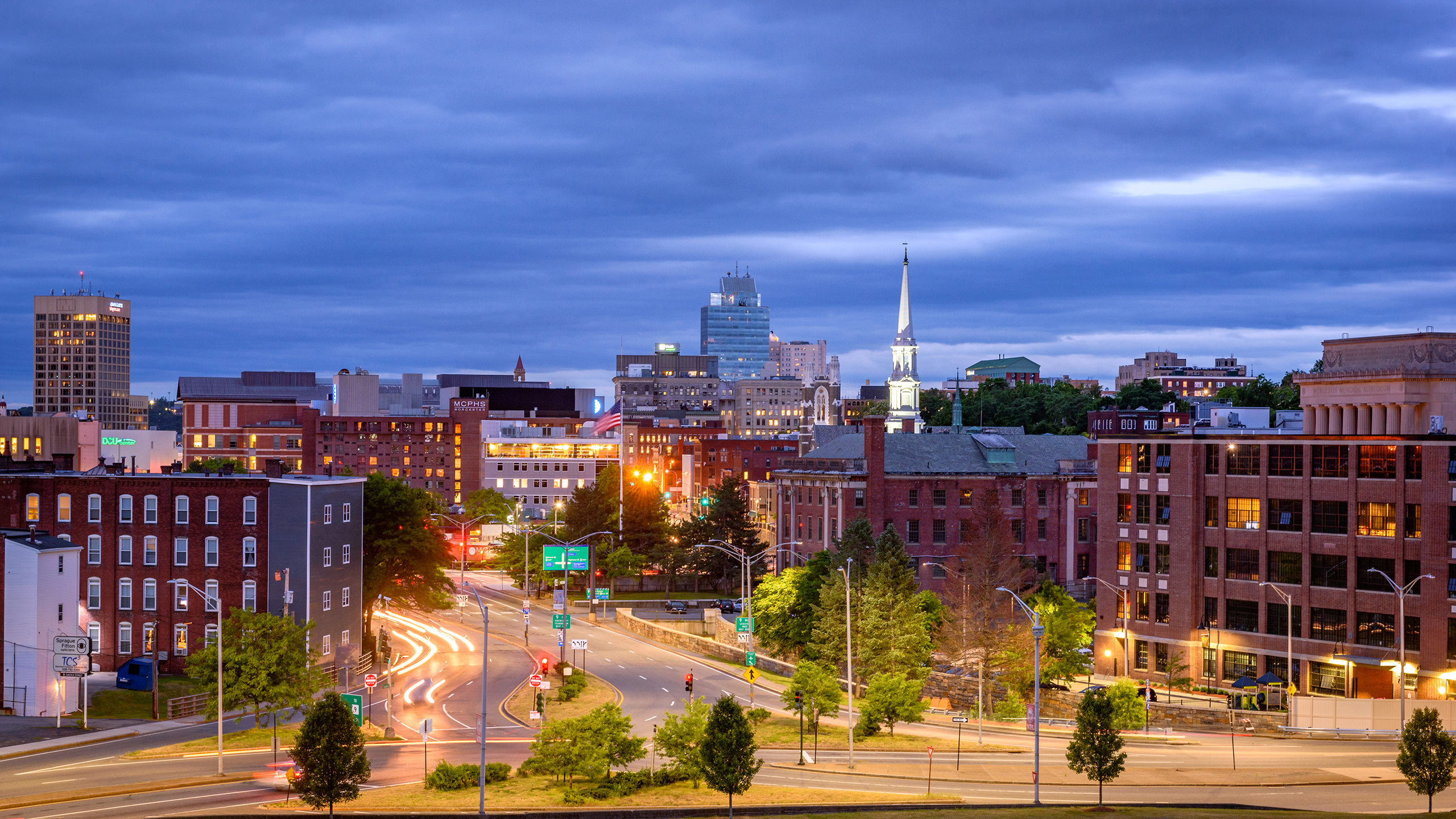 Worcester skyline at night