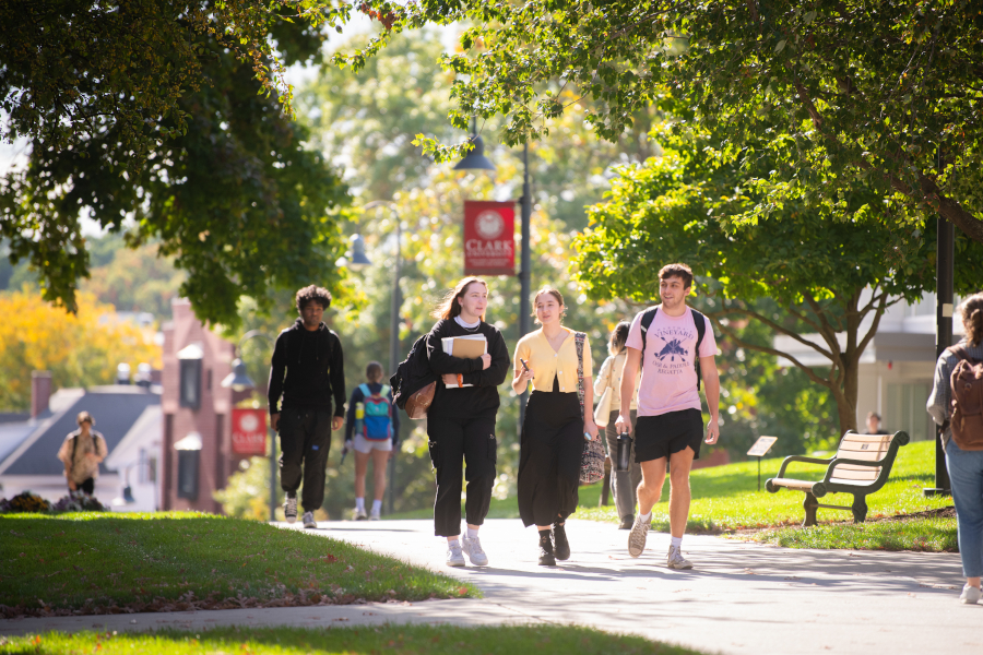Clark students walking on campus