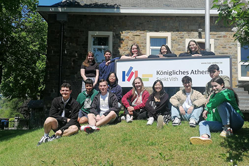 Students in the Leir Luxembourg Program outside the Royal Athenaum in St. Vith, Belgium